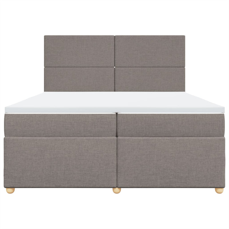 Pat box spring cu saltea, gri taupe, 200x200 cm, textil