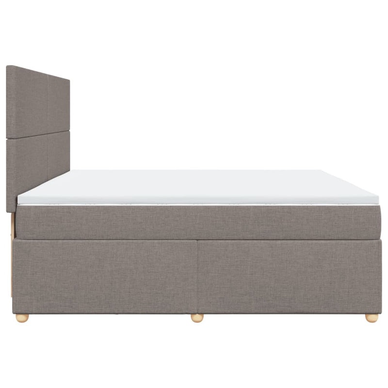 Pat box spring cu saltea, gri taupe, 200x200 cm, textil