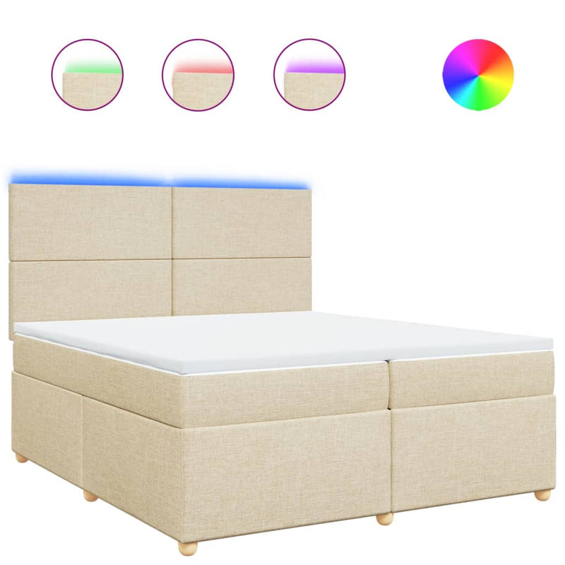 Pat box spring cu saltea, crem, 200x200 cm, textil