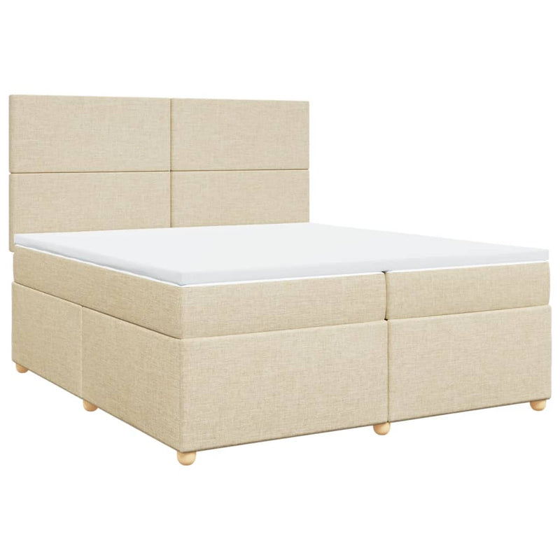 Pat box spring cu saltea, crem, 200x200 cm, textil