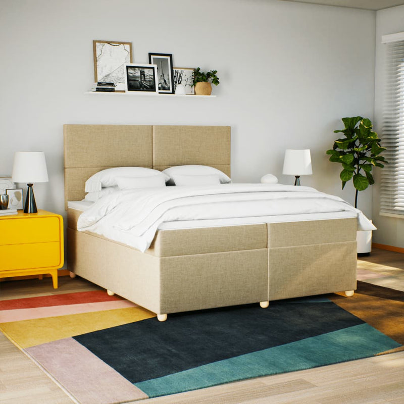 Pat box spring cu saltea, crem, 200x200 cm, textil