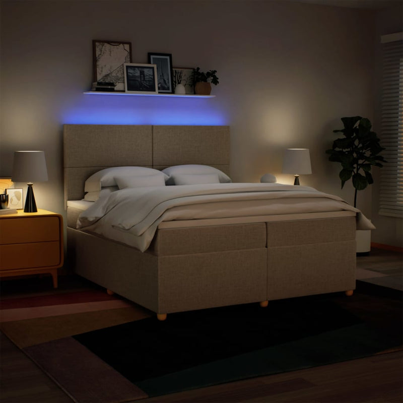 Pat box spring cu saltea, crem, 200x200 cm, textil