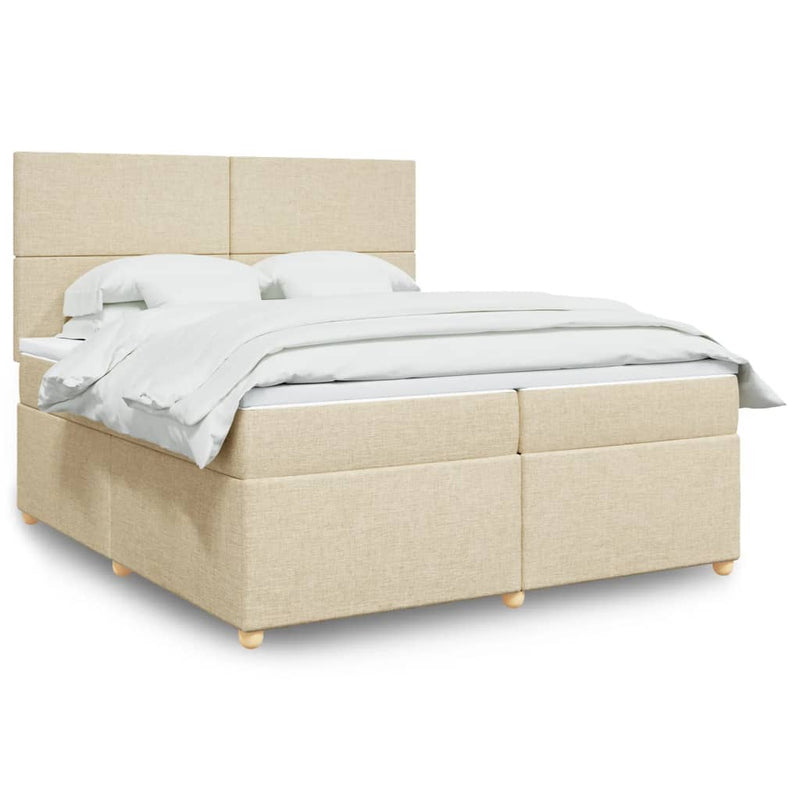 Pat box spring cu saltea, crem, 200x200 cm, textil