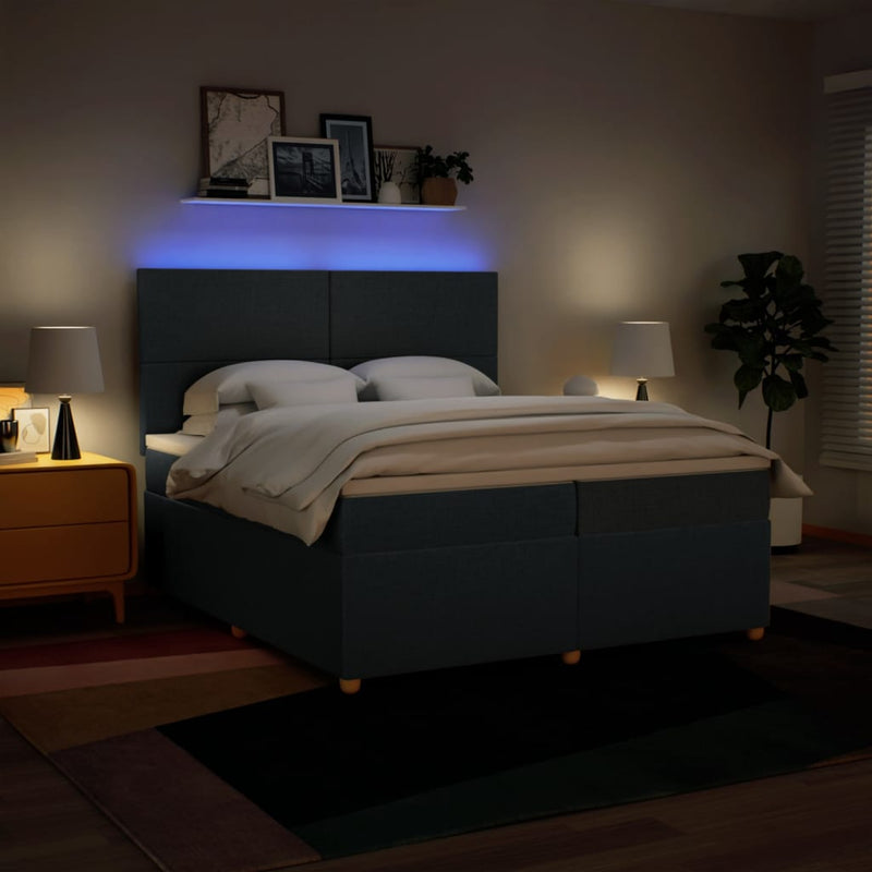 Pat box spring cu saltea, albastru, 200x200 cm, textil