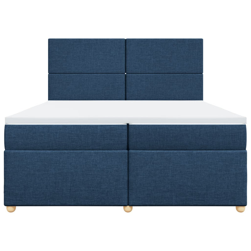 Pat box spring cu saltea, albastru, 200x200 cm, textil