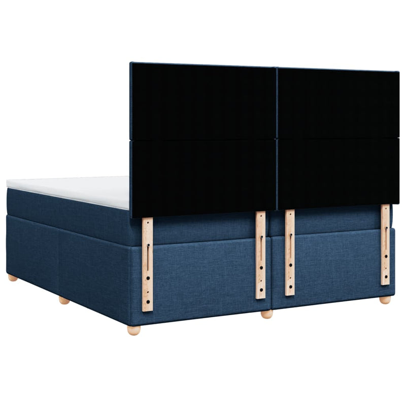 Pat box spring cu saltea, albastru, 200x200 cm, textil