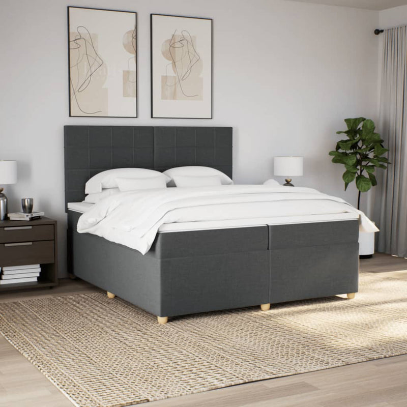 Pat box spring cu saltea, gri închis, 200x200 cm, textil
