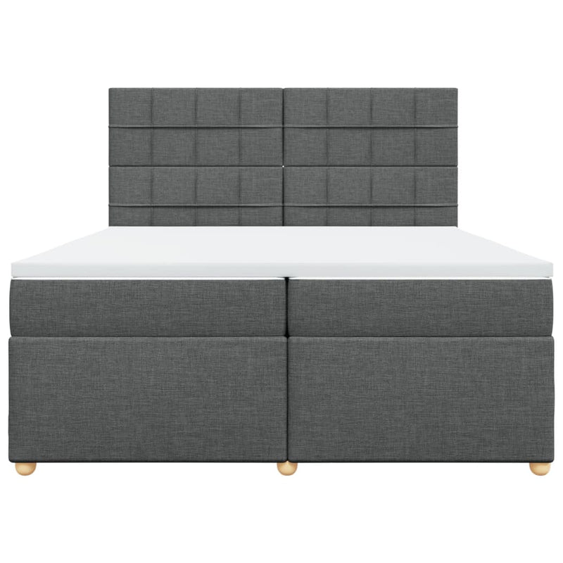 Pat box spring cu saltea, gri închis, 200x200 cm, textil
