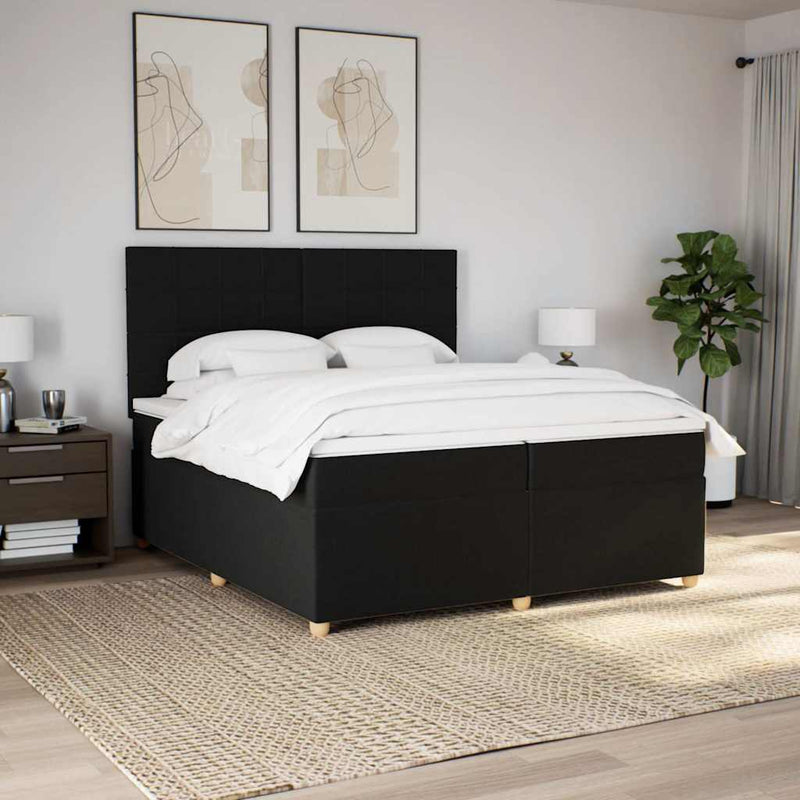 Pat box spring cu saltea, negru, 200x200 cm, textil
