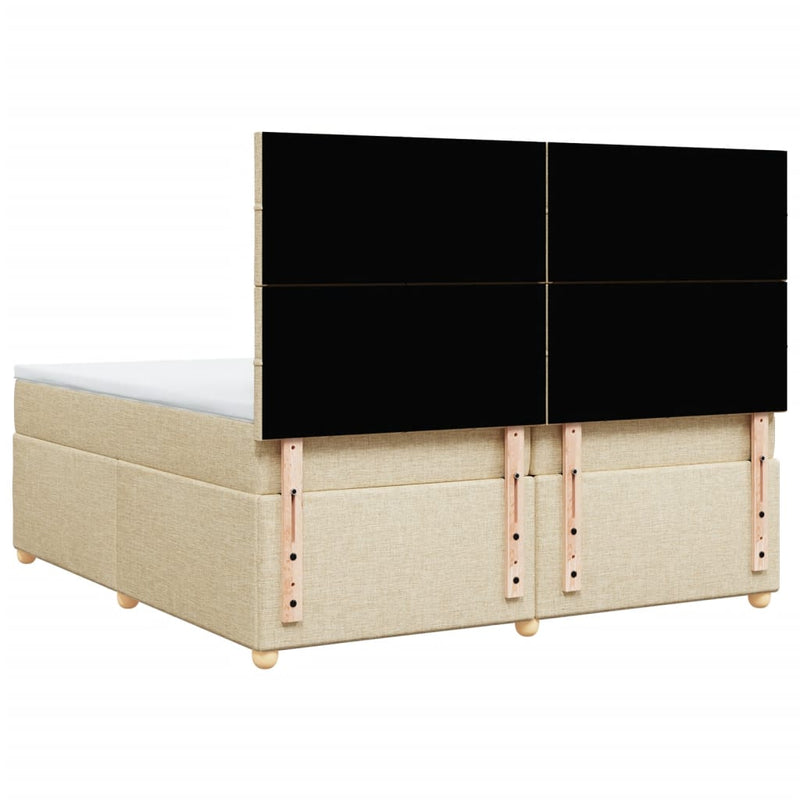 Pat box spring cu saltea, crem, 200x200 cm, textil