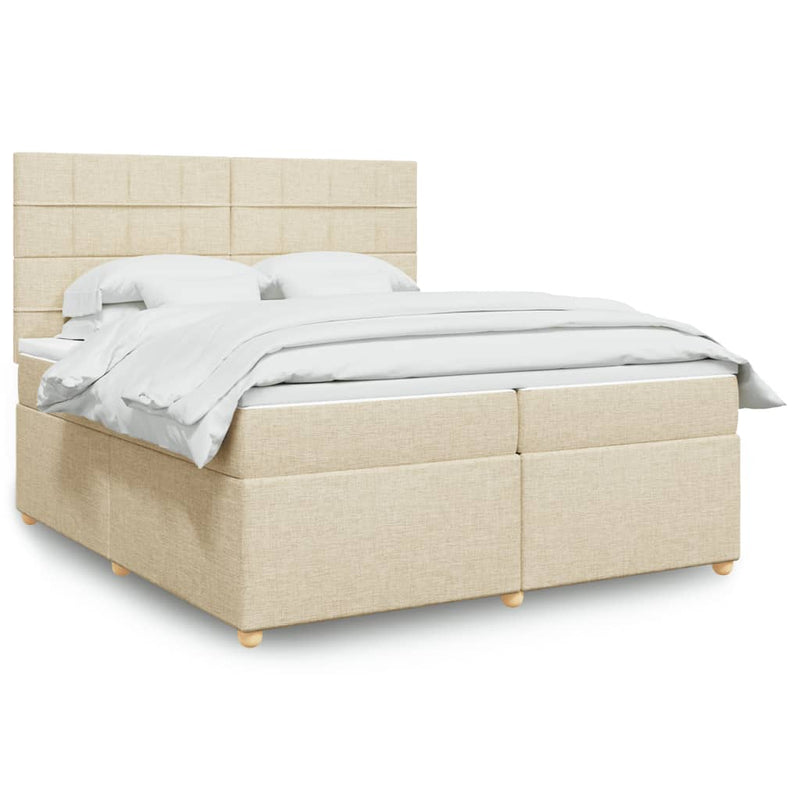 Pat box spring cu saltea, crem, 200x200 cm, textil