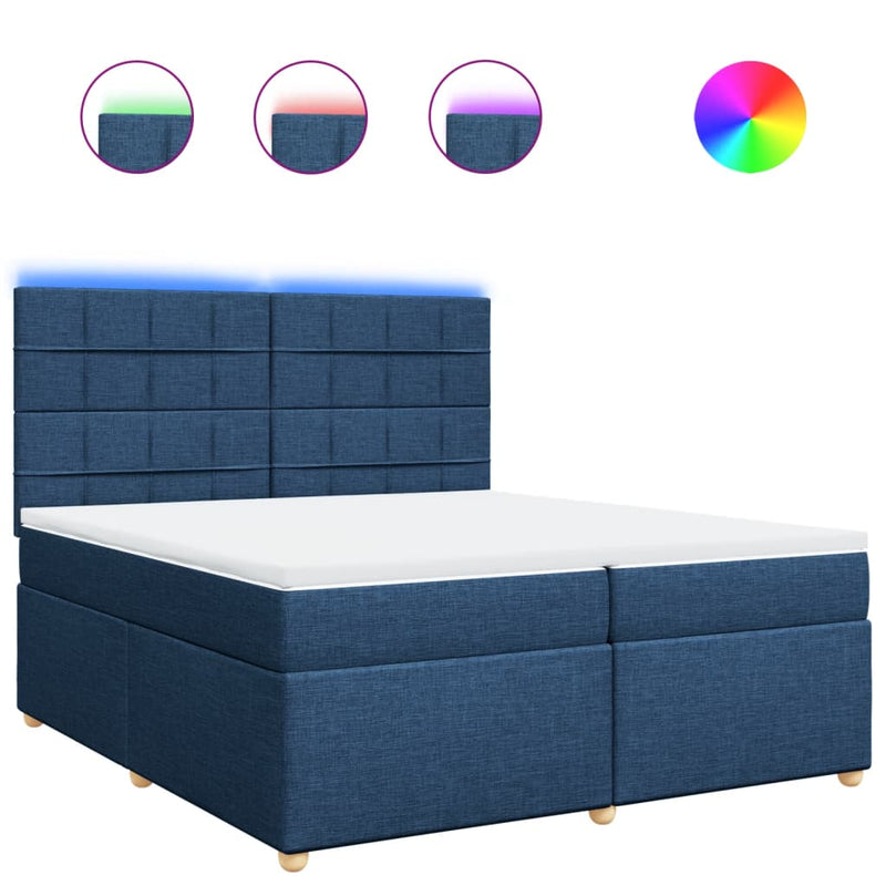 Pat box spring cu saltea, albastru, 200x200 cm, textil