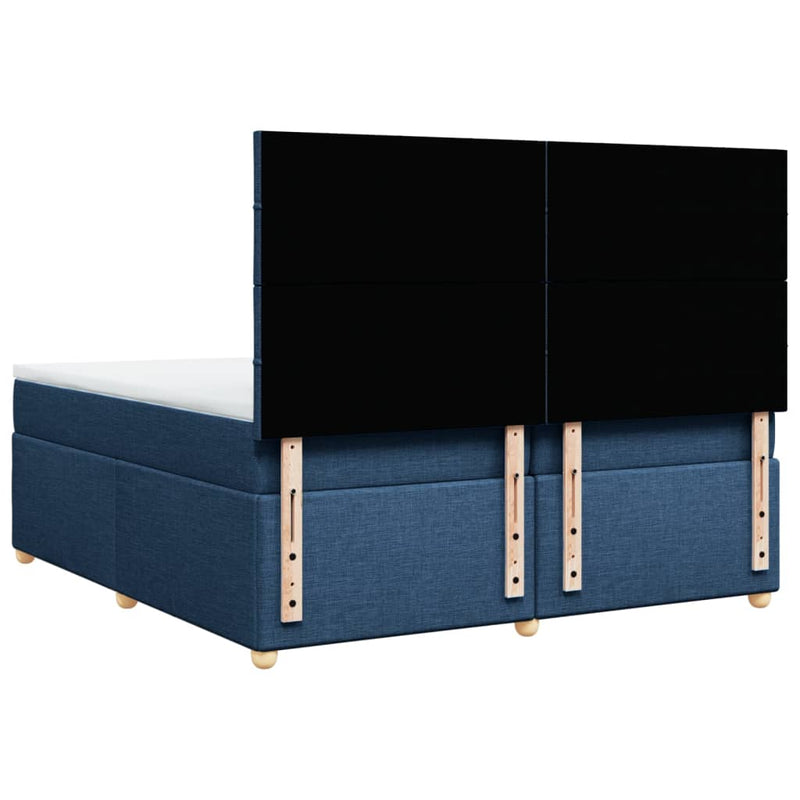 Pat box spring cu saltea, albastru, 200x200 cm, textil