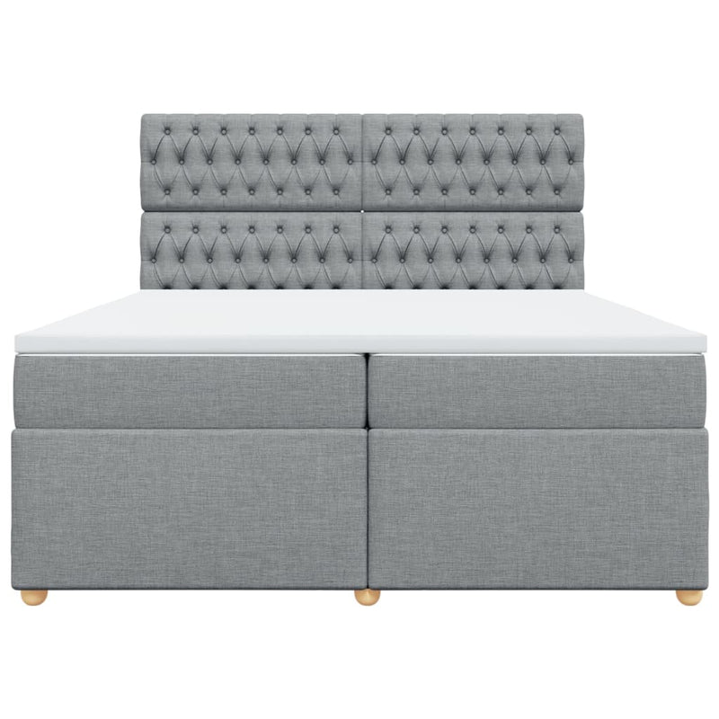 Pat box spring cu saltea, gri deschis, 200x200 cm, textil