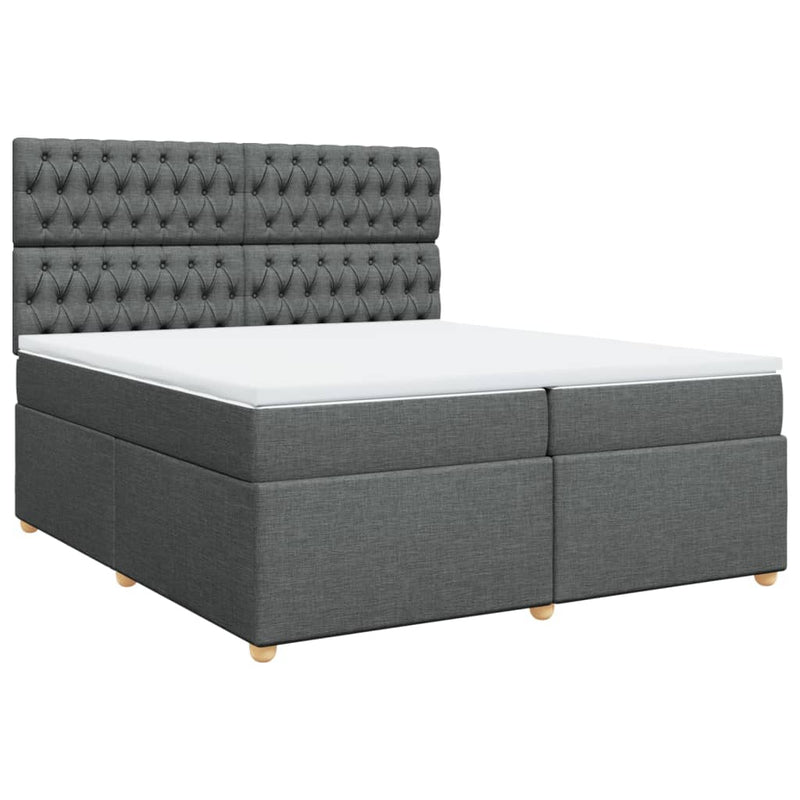 Pat box spring cu saltea, gri închis, 200x200 cm, textil