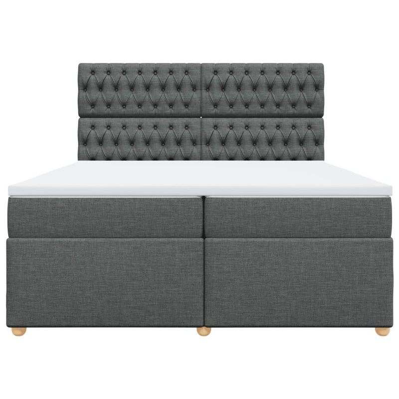 Pat box spring cu saltea, gri închis, 200x200 cm, textil
