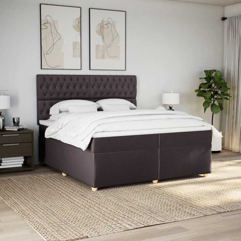 Pat box spring cu saltea, maro închis, 200x200 cm, textil