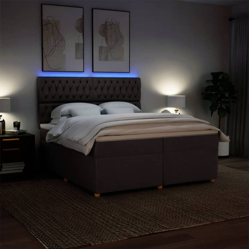 Pat box spring cu saltea, maro închis, 200x200 cm, textil