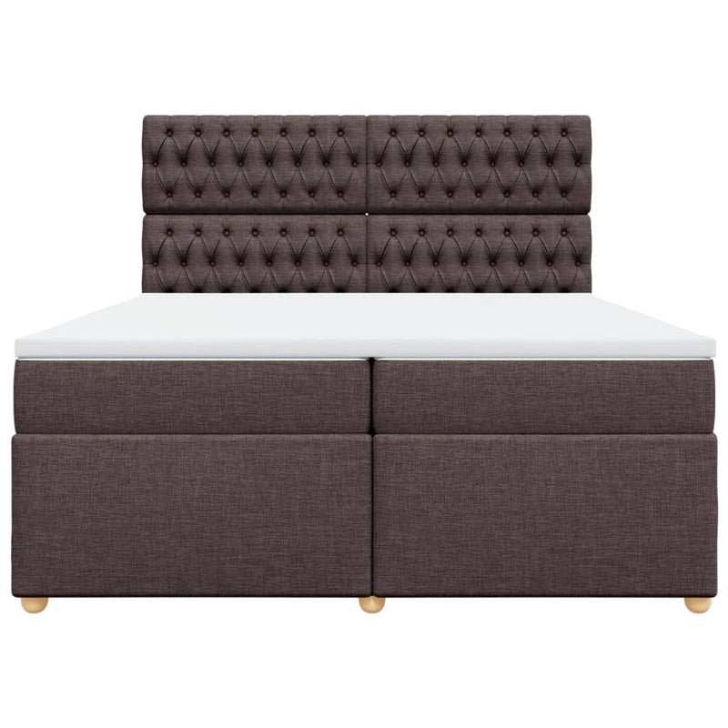 Pat box spring cu saltea, maro închis, 200x200 cm, textil