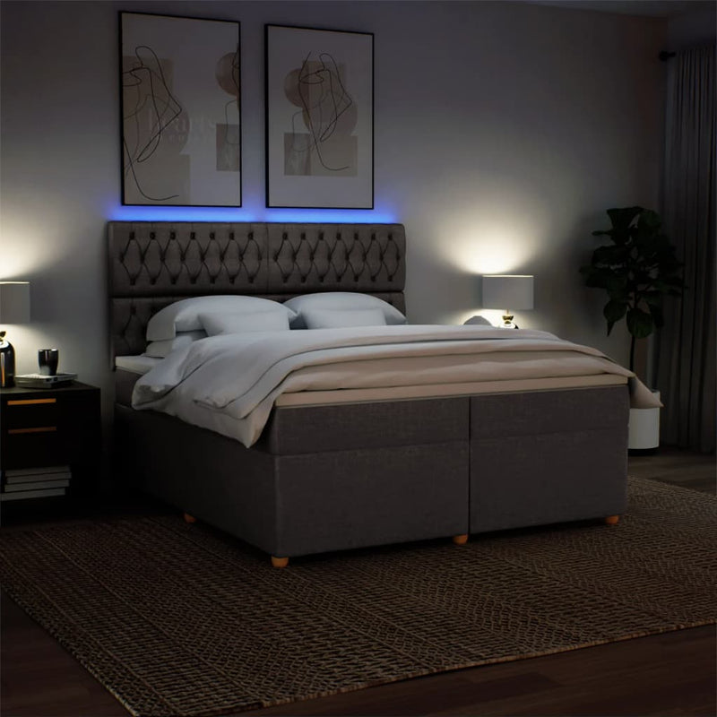 Pat box spring cu saltea, gri taupe, 200x200 cm, textil