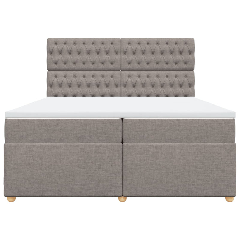 Pat box spring cu saltea, gri taupe, 200x200 cm, textil