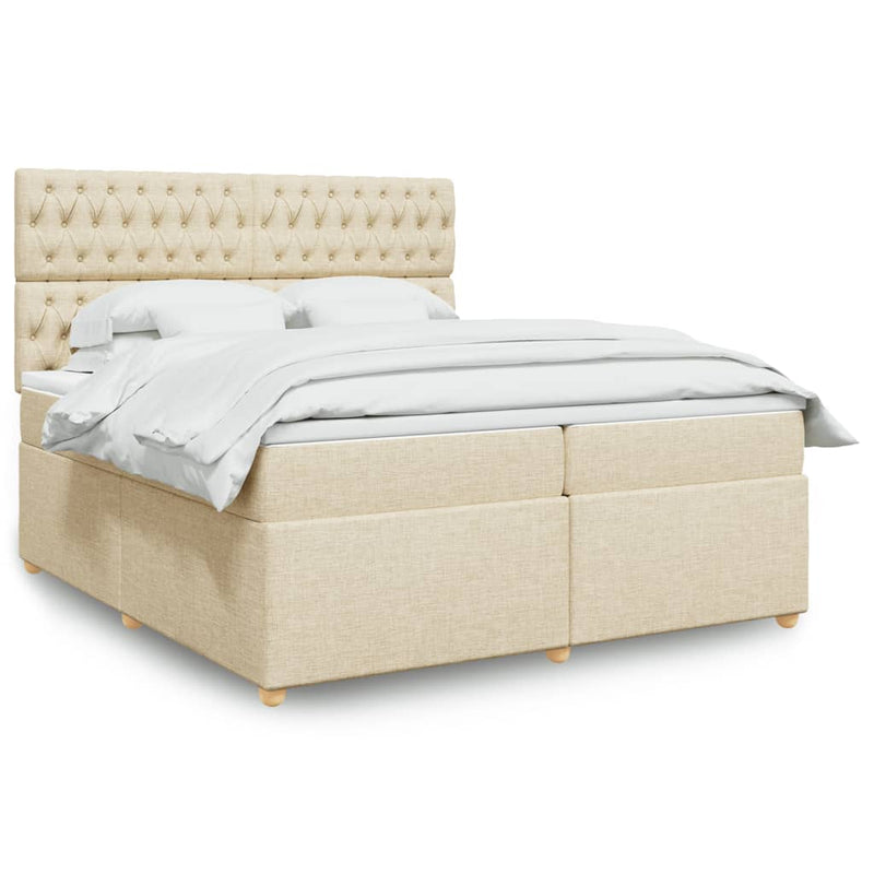Pat box spring cu saltea, crem, 200x200 cm, textil
