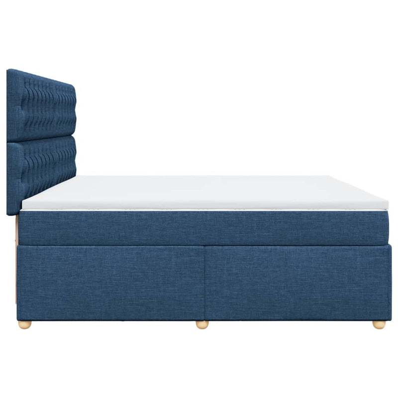 Pat box spring cu saltea, albastru, 200x200 cm, textil