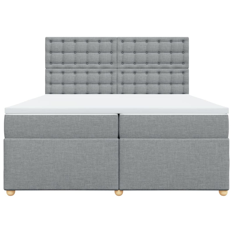 Pat box spring cu saltea, gri deschis, 200x200 cm, textil