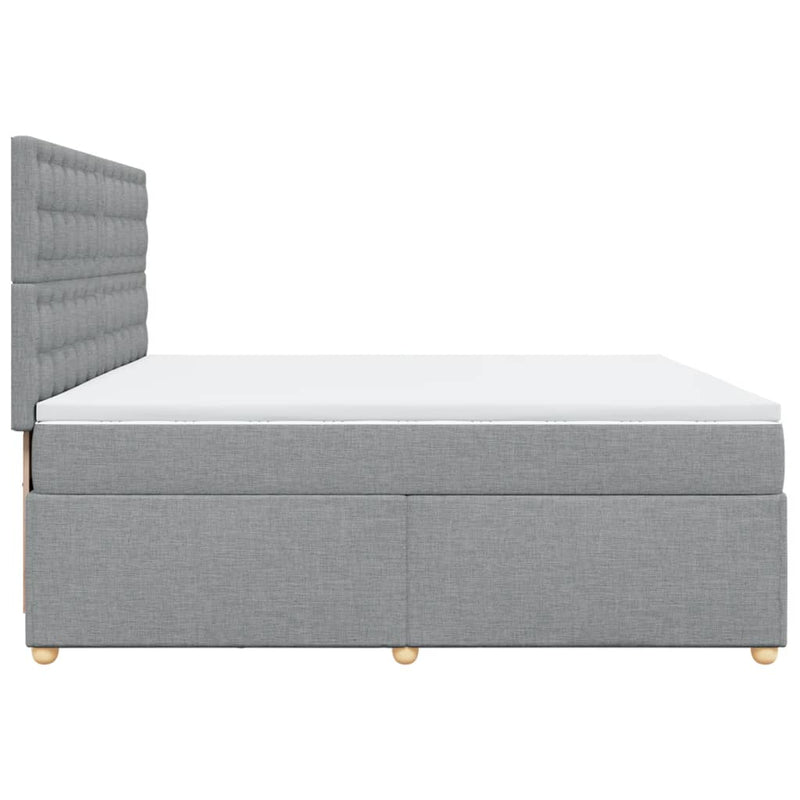Pat box spring cu saltea, gri deschis, 200x200 cm, textil