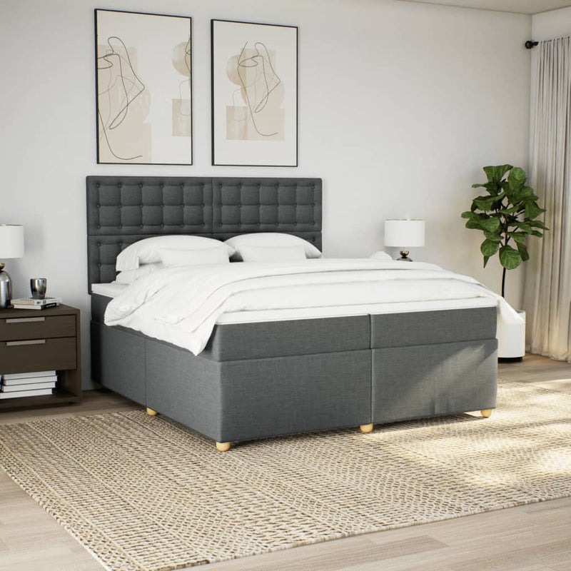 Pat box spring cu saltea, gri închis, 200x200 cm, textil