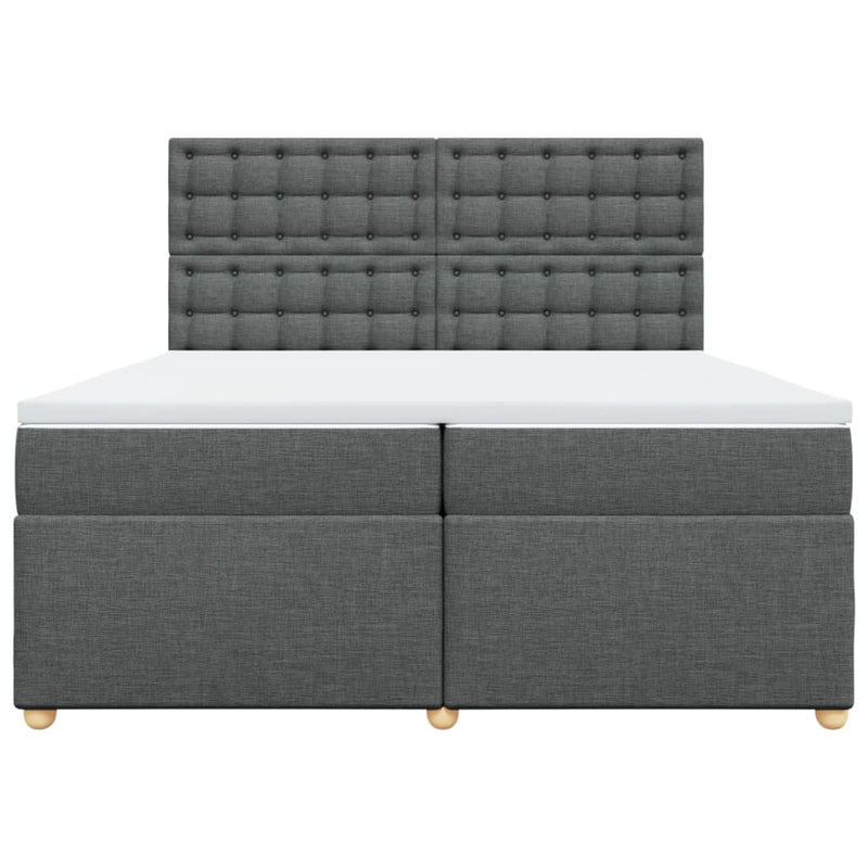 Pat box spring cu saltea, gri închis, 200x200 cm, textil