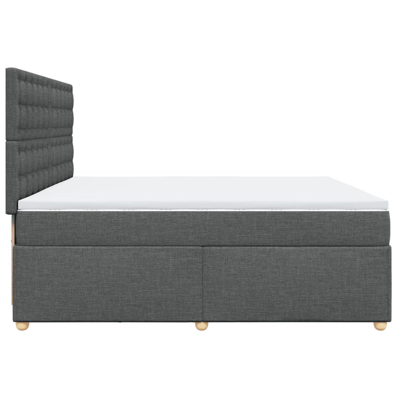 Pat box spring cu saltea, gri închis, 200x200 cm, textil