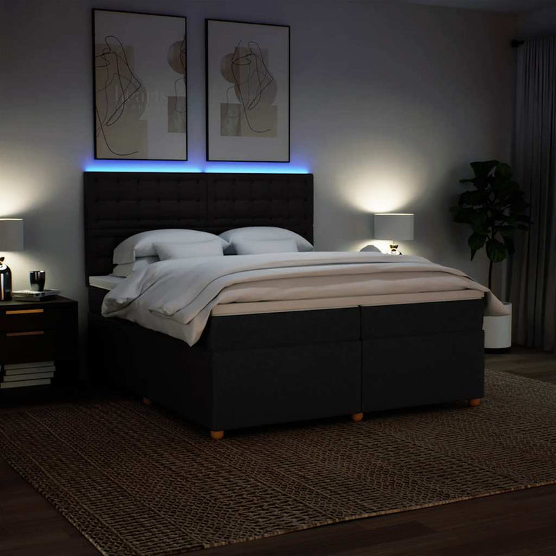 Pat box spring cu saltea, negru, 200x200 cm, textil