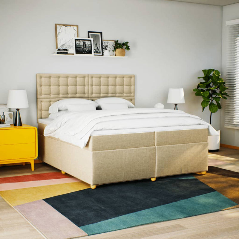 Pat box spring cu saltea, crem, 200x200 cm, textil