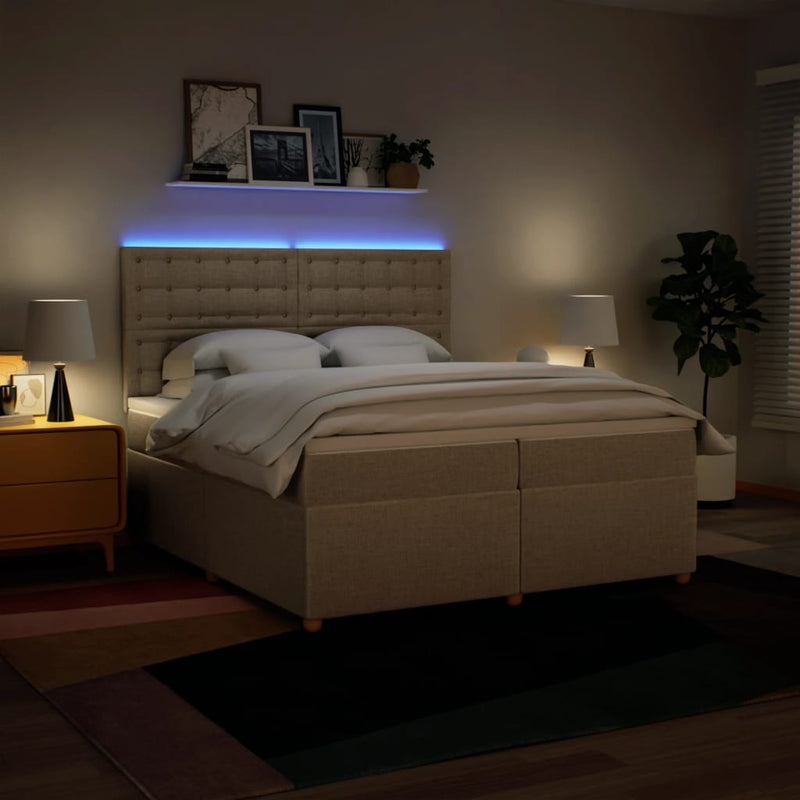 Pat box spring cu saltea, crem, 200x200 cm, textil