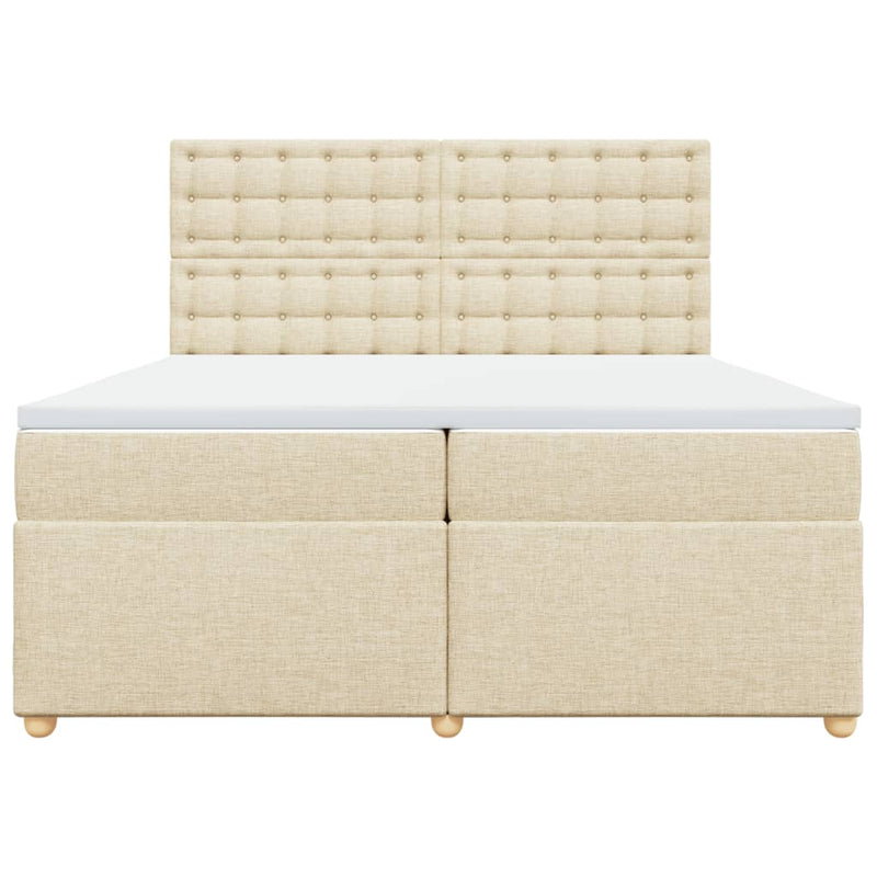 Pat box spring cu saltea, crem, 200x200 cm, textil