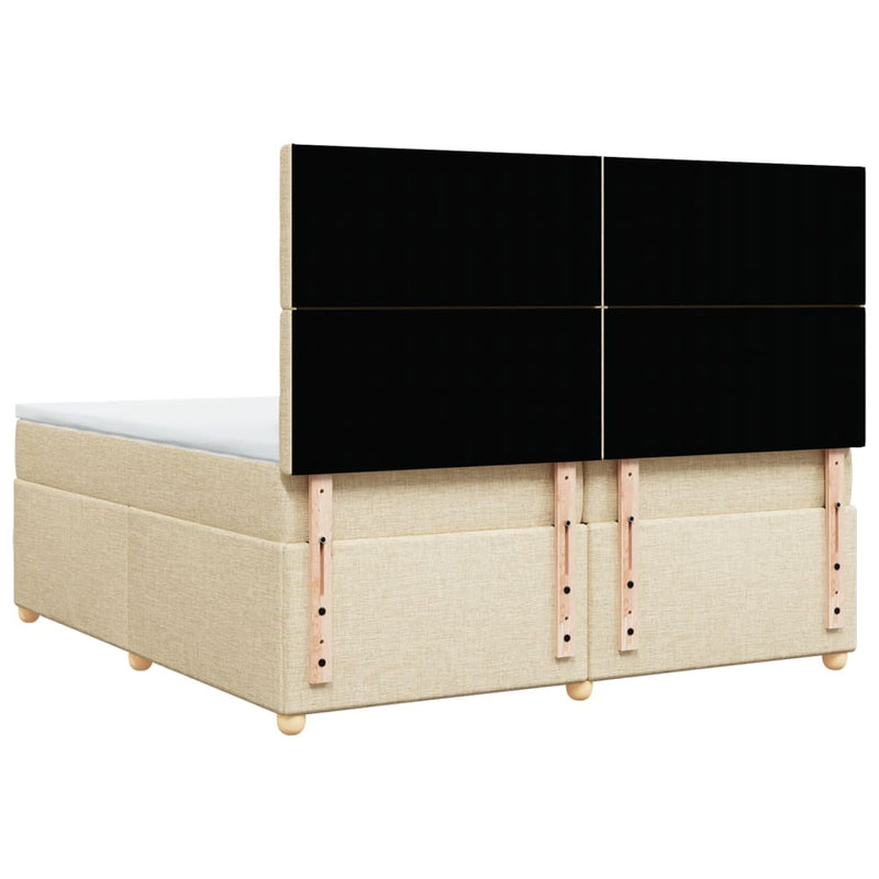 Pat box spring cu saltea, crem, 200x200 cm, textil