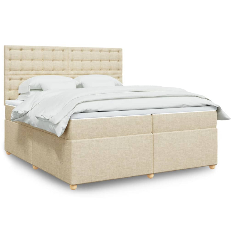 Pat box spring cu saltea, crem, 200x200 cm, textil