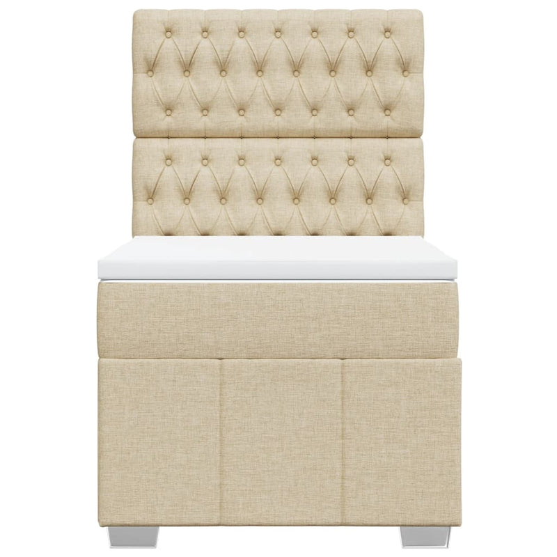 Pat box spring cu saltea, crem, 80x200 cm, textil