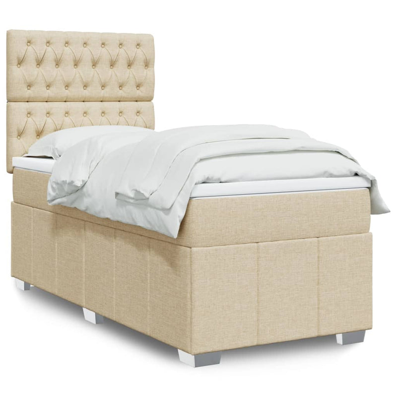 Pat box spring cu saltea, crem, 80x200 cm, textil