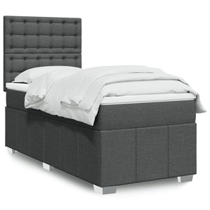 Pat box spring cu saltea, gri închis, 80x200 cm, textil