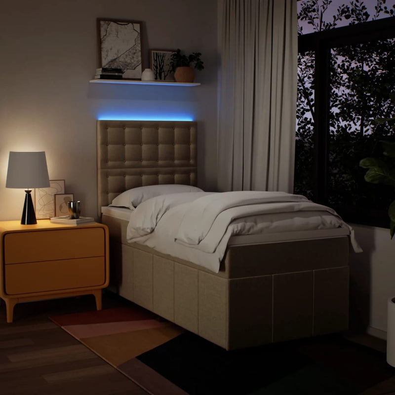 Pat box spring cu saltea, crem, 80x200 cm, textil
