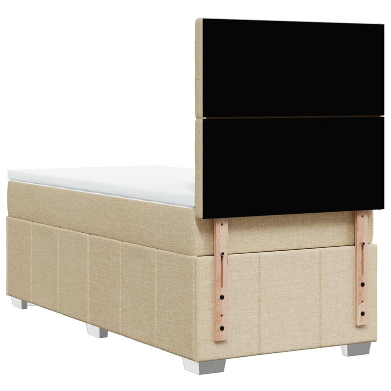 Pat box spring cu saltea, crem, 80x200 cm, textil