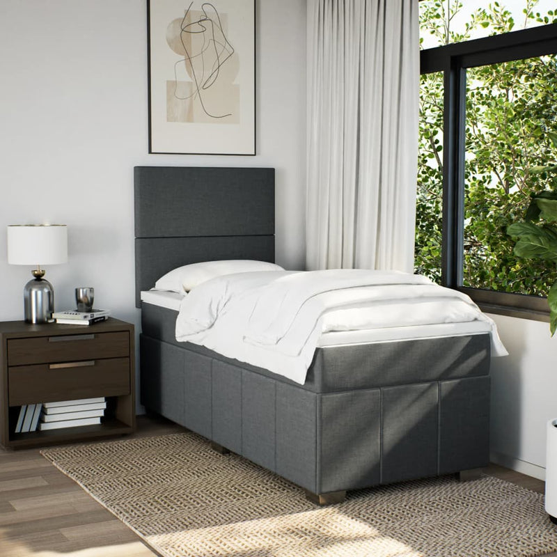 Pat box spring cu saltea, gri închis, 90x190 cm, textil