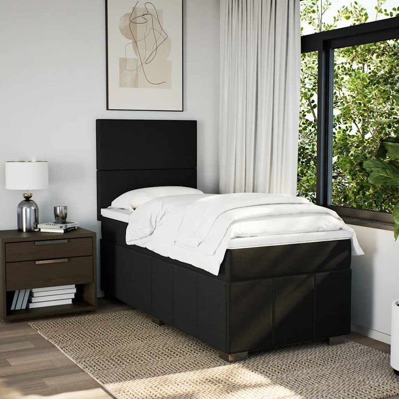 Pat box spring cu saltea, negru, 90x190 cm, textil