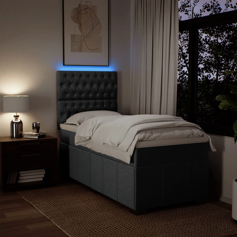 Pat box spring cu saltea, gri închis, 90x190 cm, textil