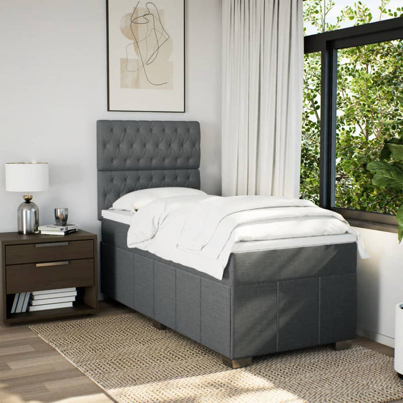 Pat box spring cu saltea, gri închis, 90x190 cm, textil