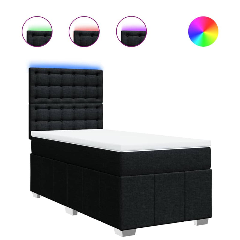 Pat box spring cu saltea, negru, 90x190 cm, textil