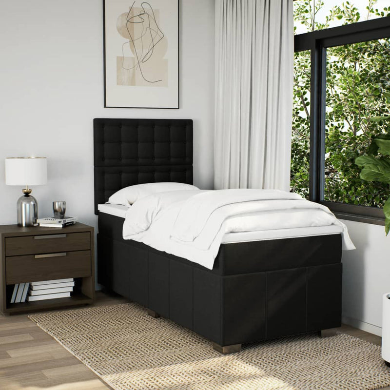 Pat box spring cu saltea, negru, 90x190 cm, textil