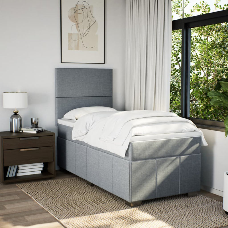 Pat box spring cu saltea, gri deschis, 90x200 cm, textil